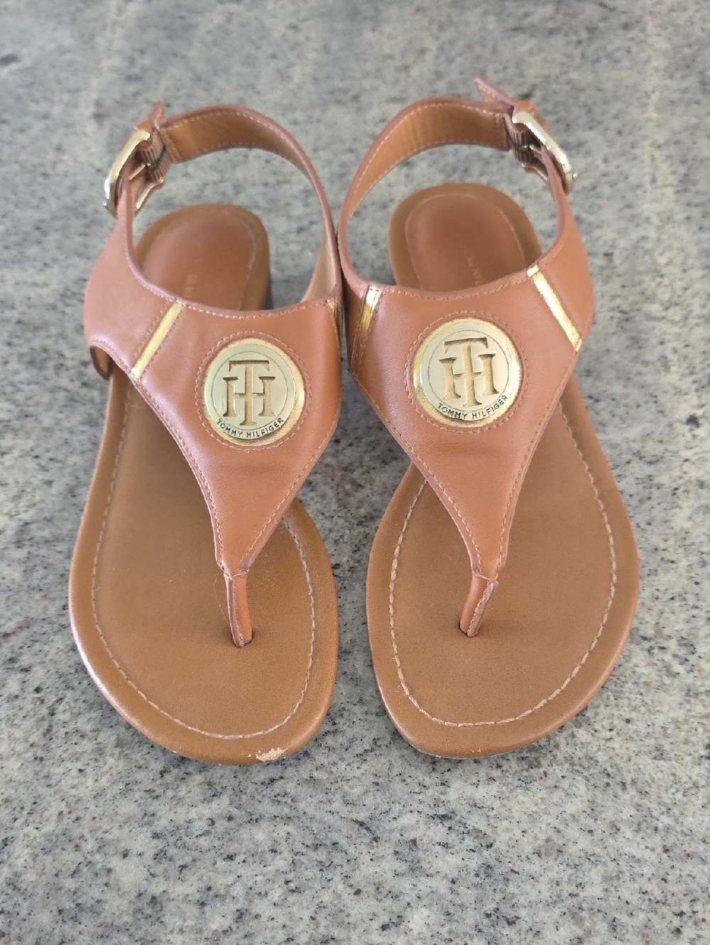 Tommy Hilfiger Brown Thong Sandals with Gold Logo